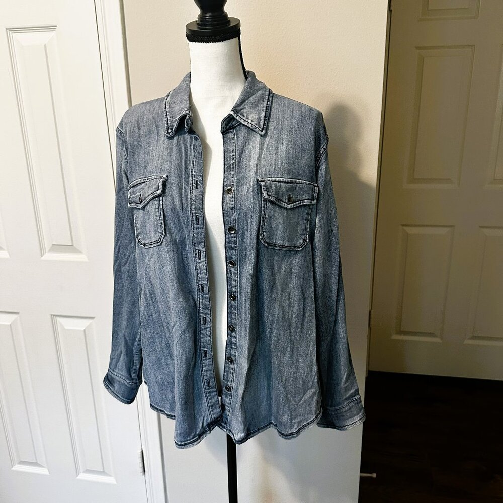 Coldwater Creek distressed denim shirt - Size 1X
